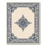 Ornate Navy Floral Border Beige Area Rug