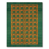 Teal Green and Burnt Orange Tribal Feather Rug