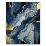 Navy Blue Gold Vein Geometric Abstract Area Rug