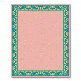 Pink Leaf Vine Rug with Ornate Teal Border