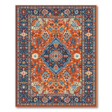 Vibrant Orange Persian Area Rug with Navy Borders