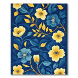 Vivid Yellow Floral on Navy Blue Area Rug