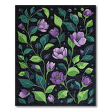 Purple Floral Area Rug with Green Leaves