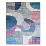 Modern Geometric Abstract Area Rug in Blue Pink Grey