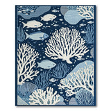 Coastal Beach Navy Blue Coral Reef Fish Area Rug