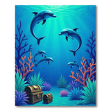 Playful Cartoon Dolphins Underwater Treasure Rug
