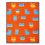 Whimsical Orange Foxes Blue Cats Kids Rug