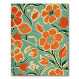 Vibrant Orange Blooms Teal Floral Area Rug