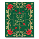 Ornate Green Poinsettia Gold Frame Area Rug