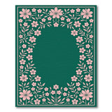 Pink Floral Border Emerald Green Area Rug