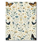 Washable Vintage Botanical Floral Butterfly Area Rug - Cream & Dusty Blue Low Pile