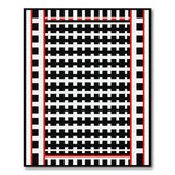 Bold Black White Grid Area Rug with Red Border