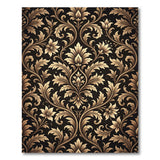Luxury Gold Floral Damask Area Rug - Black