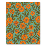 Retro Orange Floral Teal Area Rug