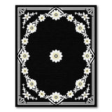 Ornate Black White Daisy Floral Area Rug