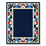 Navy Geometric Border Area Rug