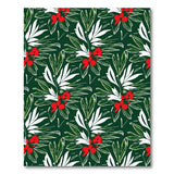 Dark Green Holly Berry Leaf Pattern Area Rug