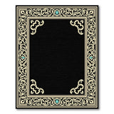 Ornate Beige Border Area Rug with Teal Gems