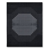 Black White Geometric Grid Circle Area Rug