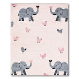 Cute Cartoon Elephants Birds Pink Nursery Rug