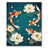 Koi Fish Lotus Blue Teal Area Rug