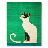 Playful Black Cat on Vibrant Green Area Rug