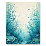 ODIKA Ocean Coral Reef Washable Area Rug - Teal Blue Coastal Low Pile Rug