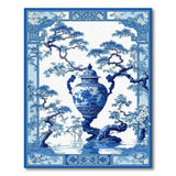 ODIKA Chinoiserie Blue and White Ginger Jar Washable Area Rug, Low Pile Non-Slip Oriental Decor Rug
