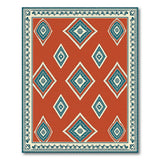 Red Persian Rug with Teal Floral Diamonds