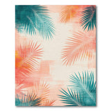 ODIKA Tropical Palm Leaf Washable Area Rug - Teal & Coral Abstract Low Pile Non-Slip Rug