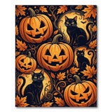 Halloween Black Cats and Pumpkins Washable Area Rug