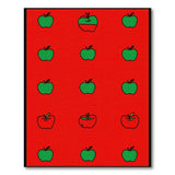Playful Green Apples on Red Fruit Pattern Area Rug