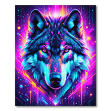 Neon Cyberpunk Wolf Head Area Rug