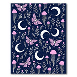 Whimsical Navy Rug with Pink Butterflies Mushrooms Moons