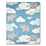 Whimsical Elephants Clouds Kids Rug