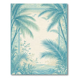 Washable Tropical Palm Tree Area Rug - Teal & Cream Coastal Low Pile Non-Slip Rug