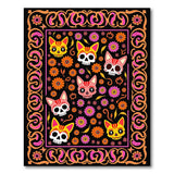 Vibrant Calavera Cat Skulls Marigold Flowers Rug