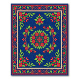 Navy Persian Floral Area Rug with Red Blooms