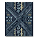 Navy Teal Geometric Tribal Leaf Area Rug