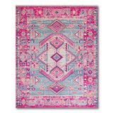 Vibrant Pink Border Teal Geometric Tribal Area Rug