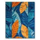 Teal Blue Orange Palm Leaf Area Rug