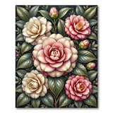 Vintage Pink Camellia Floral Area Rug