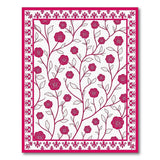 Pink Rose Vine Floral Area Rug with Ornate Border