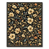 Vintage Cream Floral Area Rug on Black