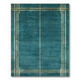 Teal Velvet Gold Grid Geometric Area Rug
