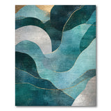 Teal Wave Abstract Area Rug with Gold Accents