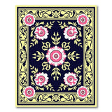 Pink Floral Vintage Area Rug Black Gold Border