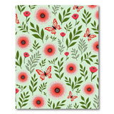 Pink Daisy Butterfly Mint Green Floral Area Rug