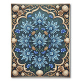 Teal Blue Cornflower Peach Rose Ornate Area Rug
