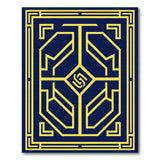 Navy and Gold Geometric Border Rug